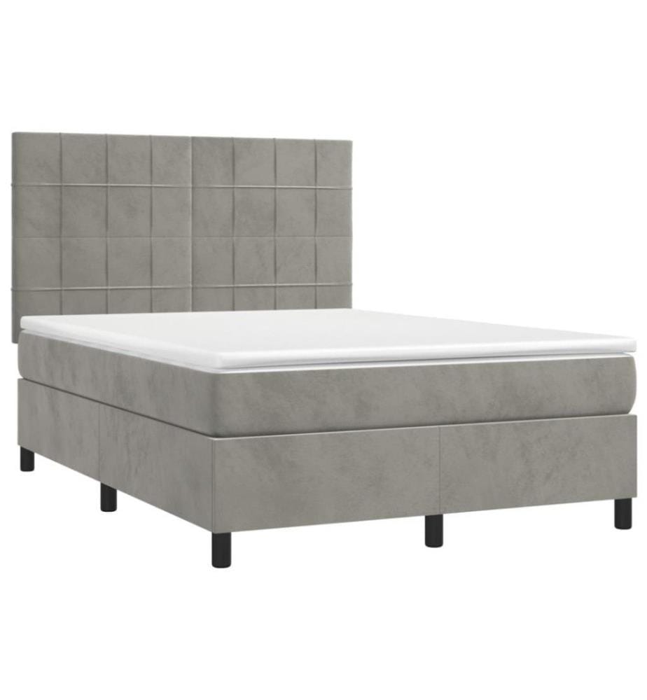Boxspringbett mit Matratze & LED Hellgrau 140x190 cm Samt
