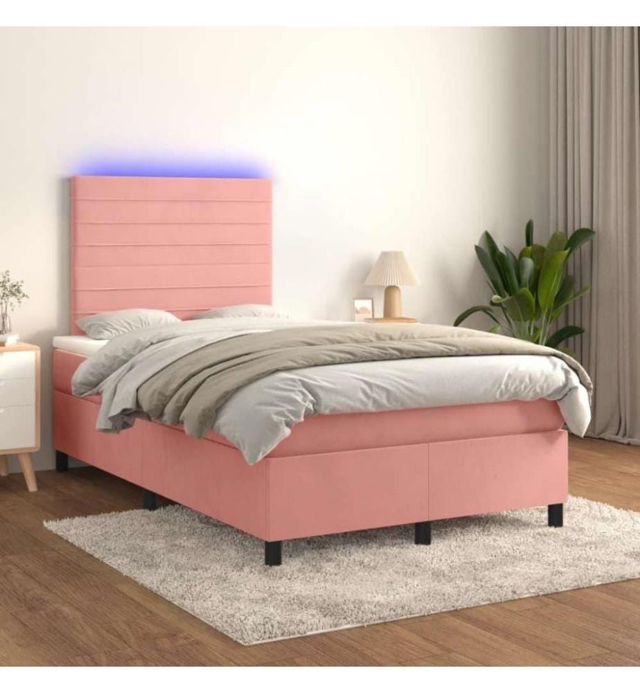 Boxspringbett mit Matratze & LED Rosa 120x200 cm Samt