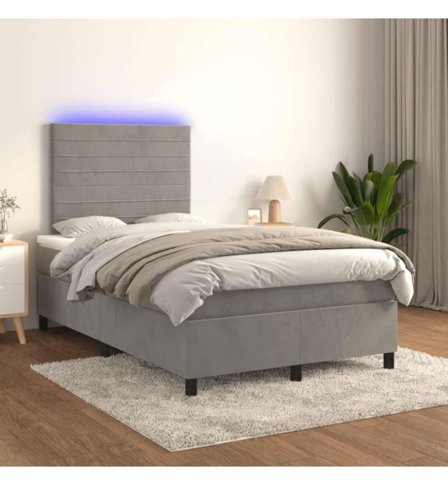 Boxspringbett mit Matratze & LED Hellgrau 120x200 cm Samt