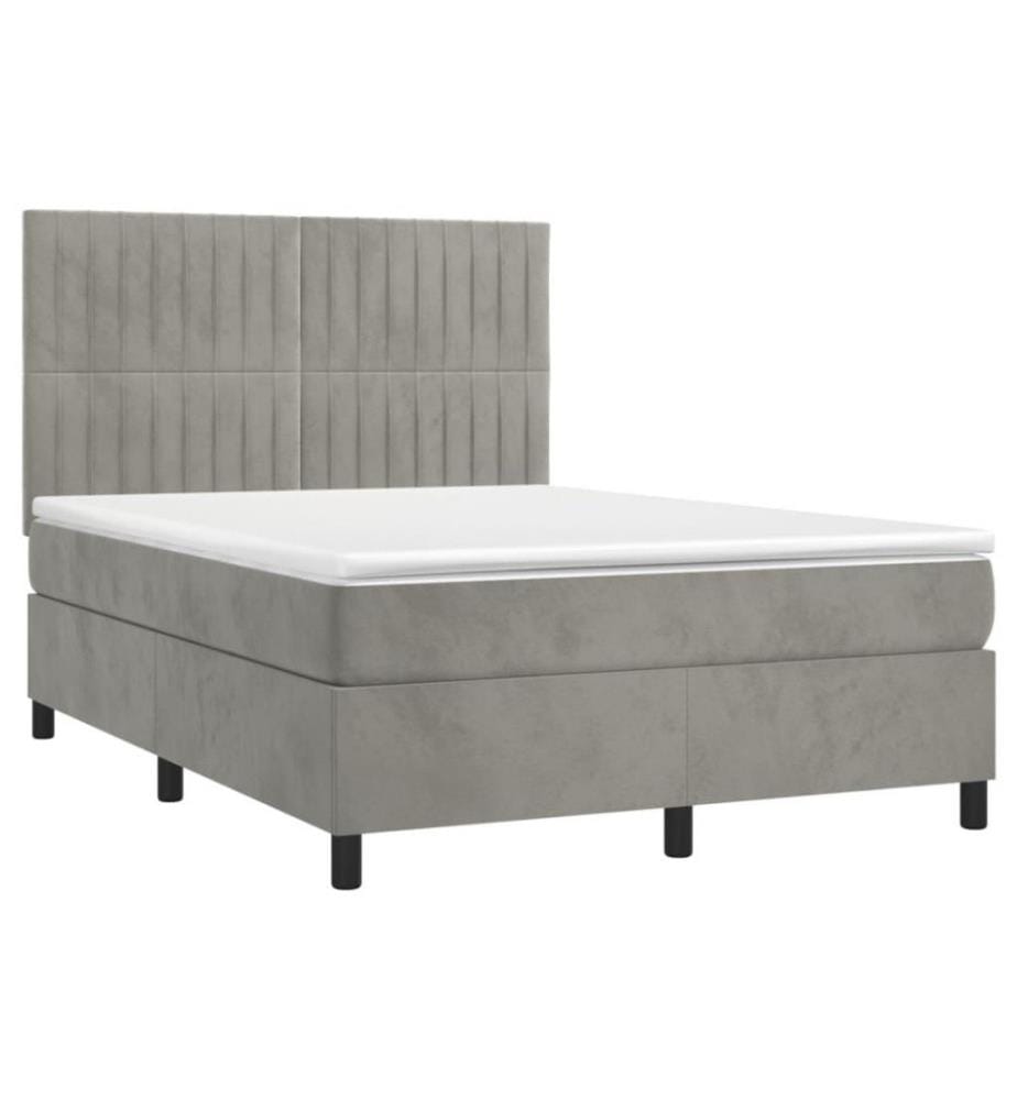 Boxspringbett mit Matratze & LED Hellgrau 140x190 cm Samt