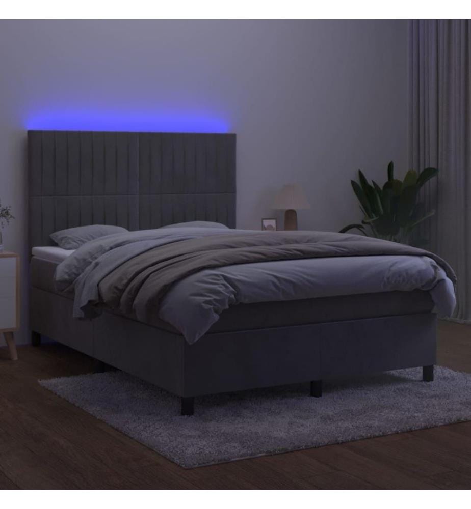 Boxspringbett mit Matratze & LED Hellgrau 140x190 cm Samt