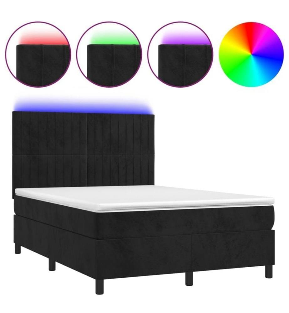 Boxspringbett mit Matratze & LED Schwarz 140x200 cm Samt