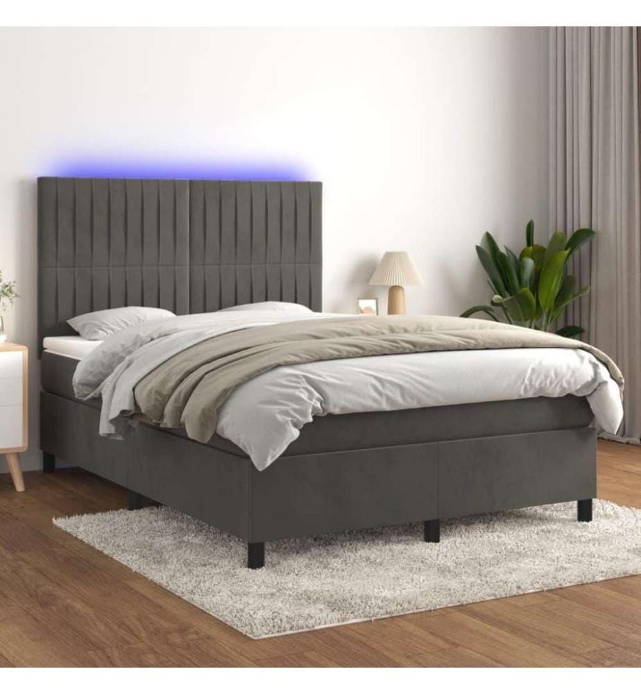 Boxspringbett mit Matratze & LED Dunkelgrau 140x200 cm Samt