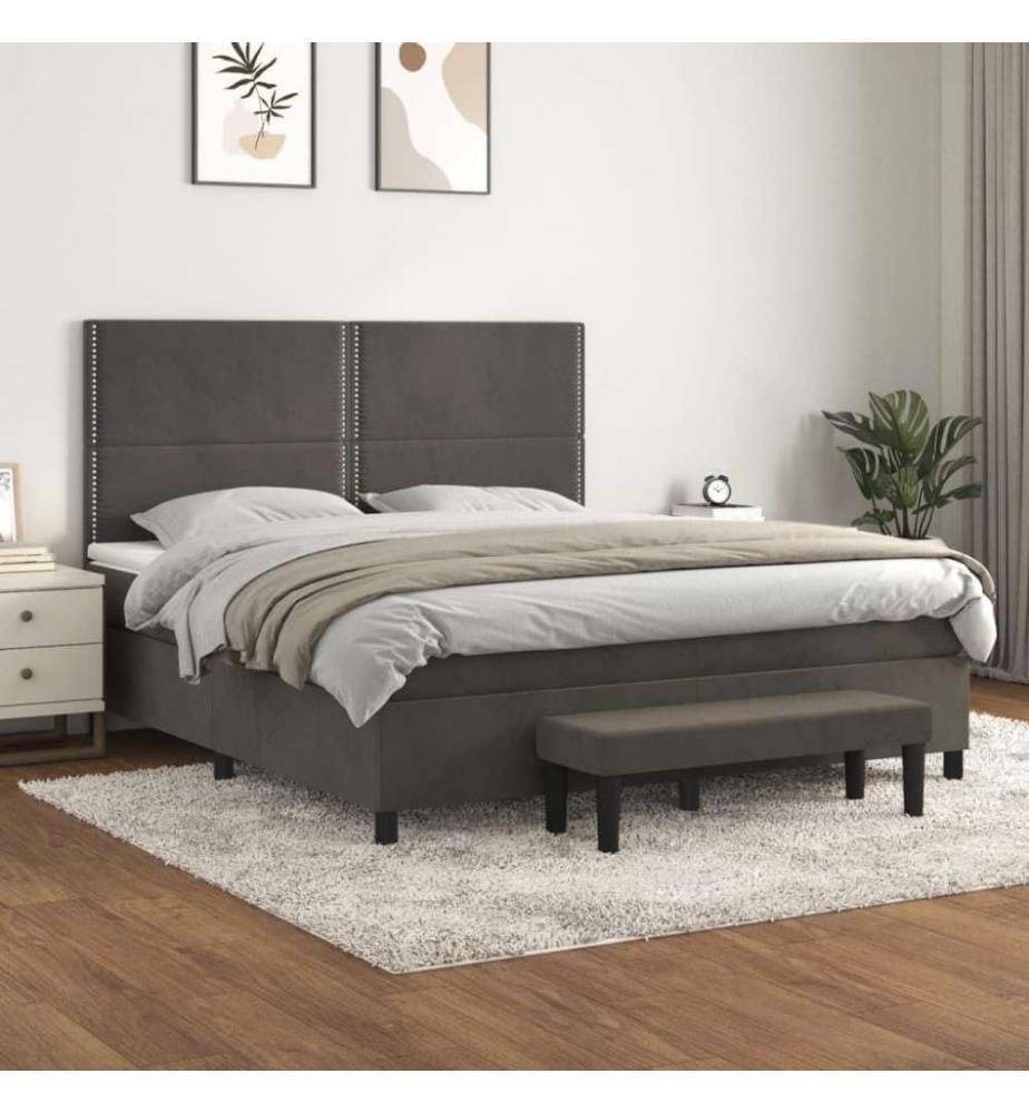 Boxspringbett mit Matratze Dunkelgrau 160x200 cm Samt