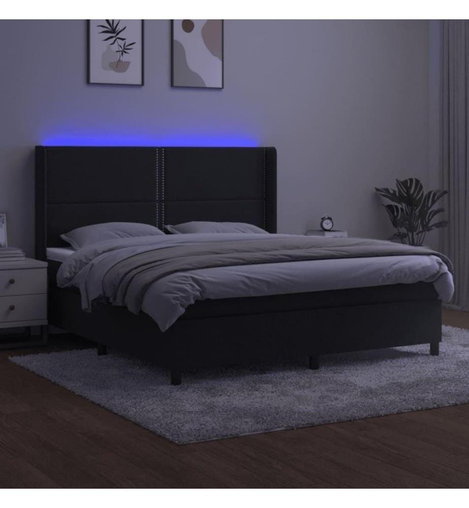Boxspringbett mit Matratze & LED Schwarz 160x200 cm Samt