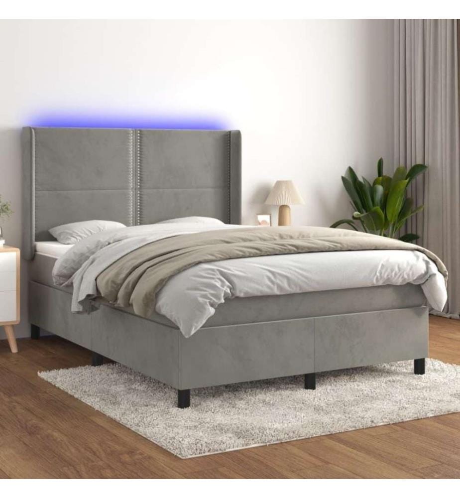 Boxspringbett mit Matratze & LED Hellgrau 140x200 cm Samt