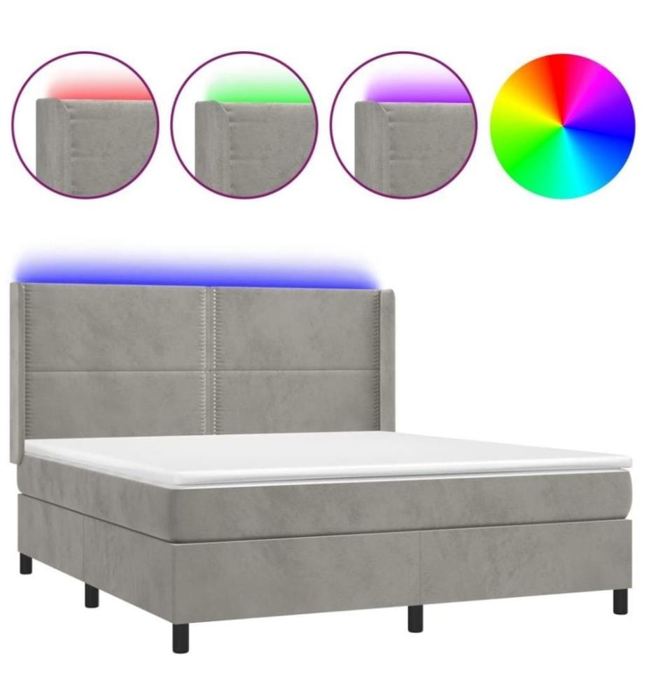 Boxspringbett mit Matratze & LED Hellgrau 160x200 cm Samt