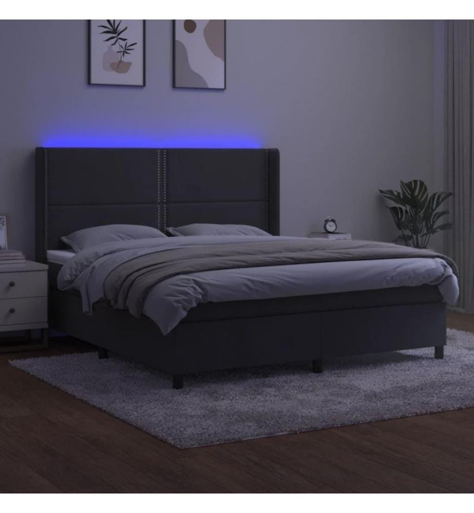 Boxspringbett mit Matratze & LED Dunkelgrau 180x200 cm Samt