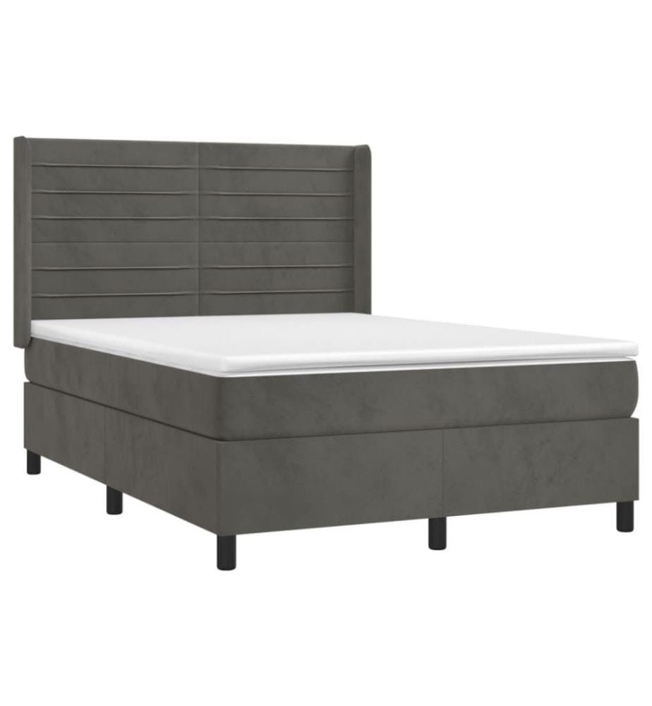 Boxspringbett mit Matratze & LED Dunkelgrau 140x190 cm Samt