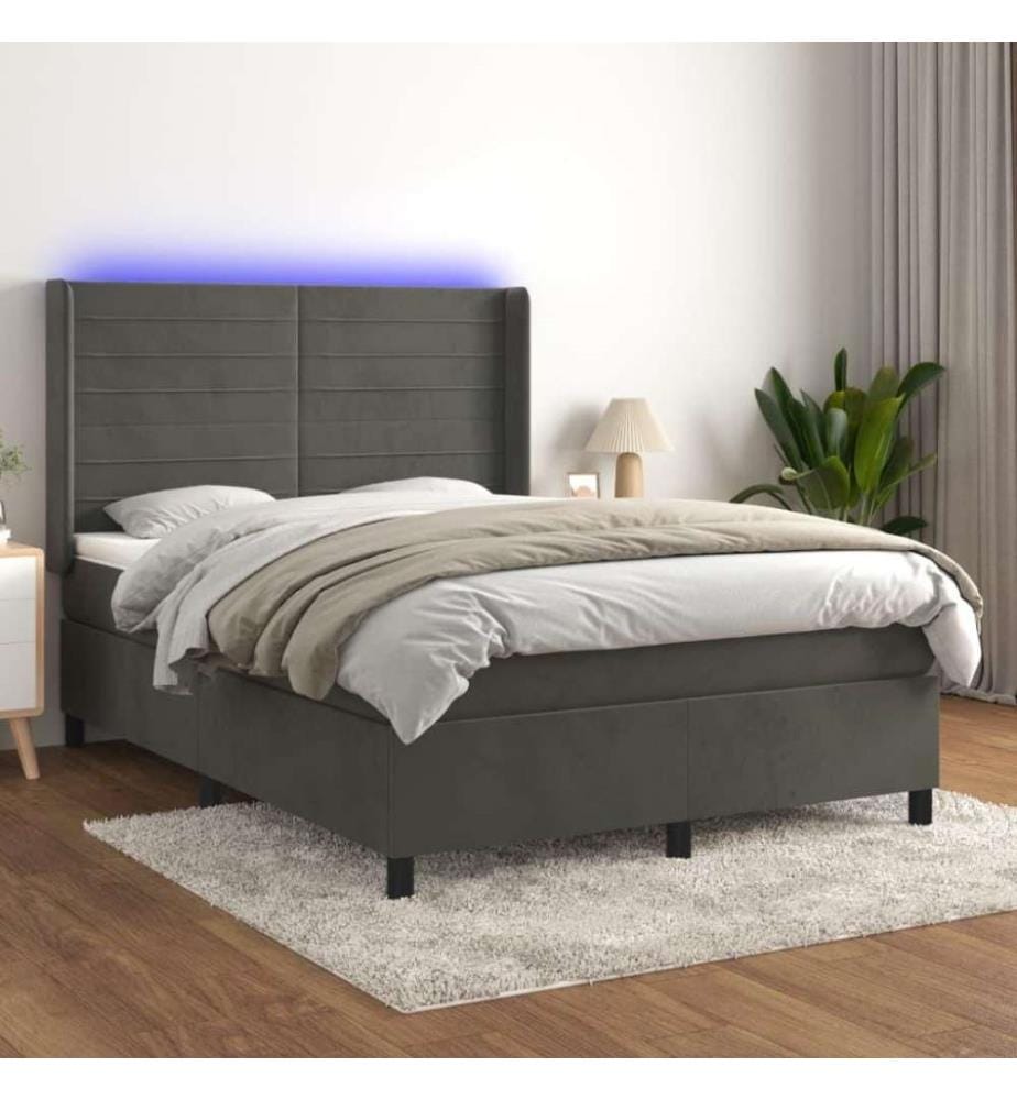 Boxspringbett mit Matratze & LED Dunkelgrau 140x200 cm Samt