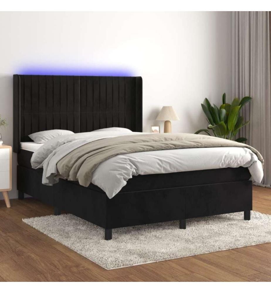 Boxspringbett mit Matratze & LED Schwarz 140x190 cm Samt