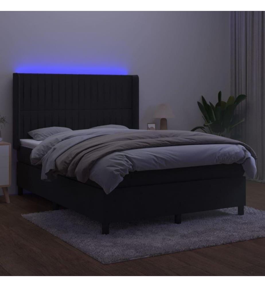 Boxspringbett mit Matratze & LED Schwarz 140x190 cm Samt