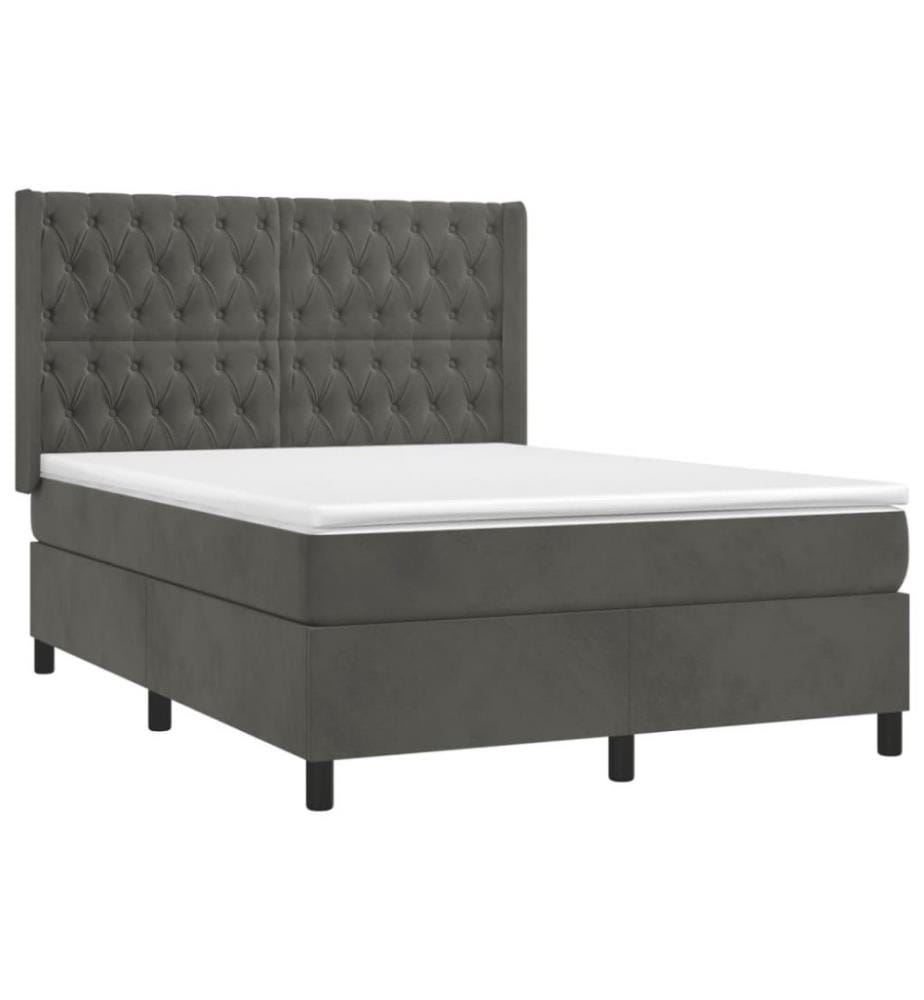 Boxspringbett mit Matratze & LED Dunkelgrau 140x190 cm Samt