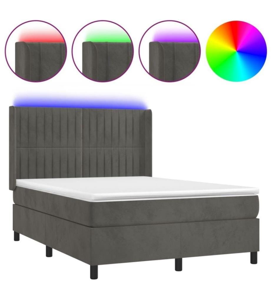 Boxspringbett mit Matratze & LED Dunkelgrau 140x200 cm Samt