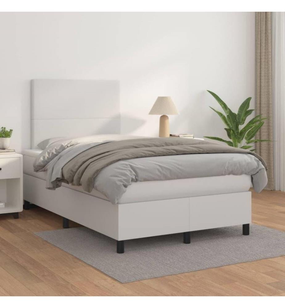 Boxspringbett mit Matratze Weiss 120x200 cm Kunstleder