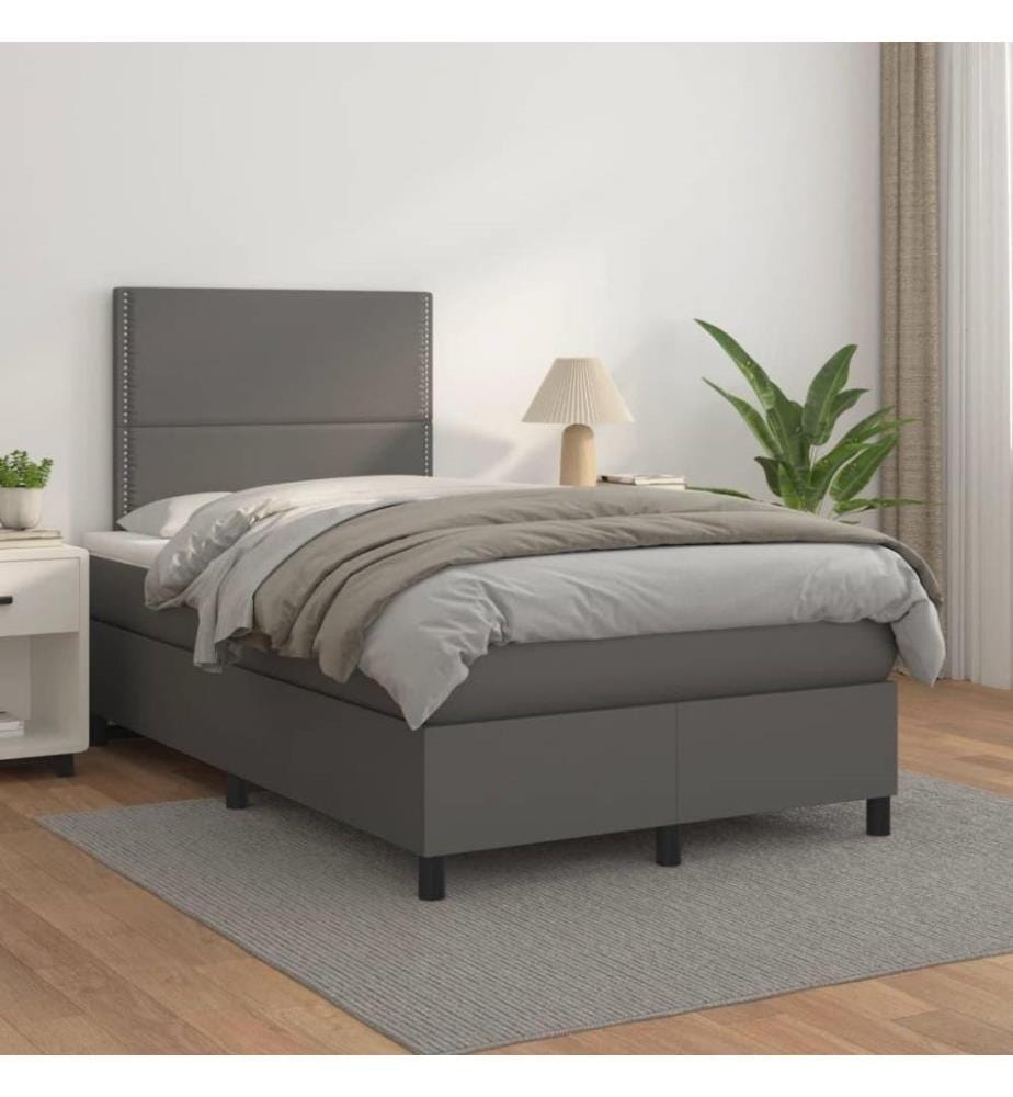 Boxspringbett mit Matratze Grau 120x200 cm Kunstleder