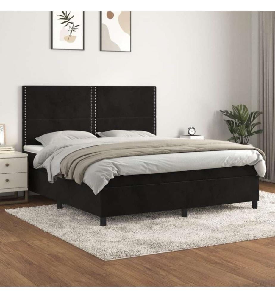 Boxspringbett mit Matratze Schwarz 160x200 cm Samt