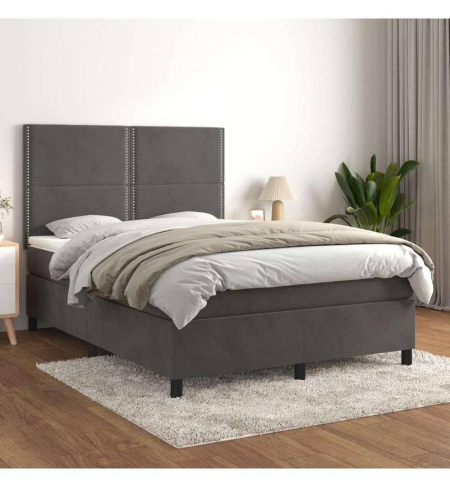 Boxspringbett mit Matratze Dunkelgrau 140x190 cm Samt