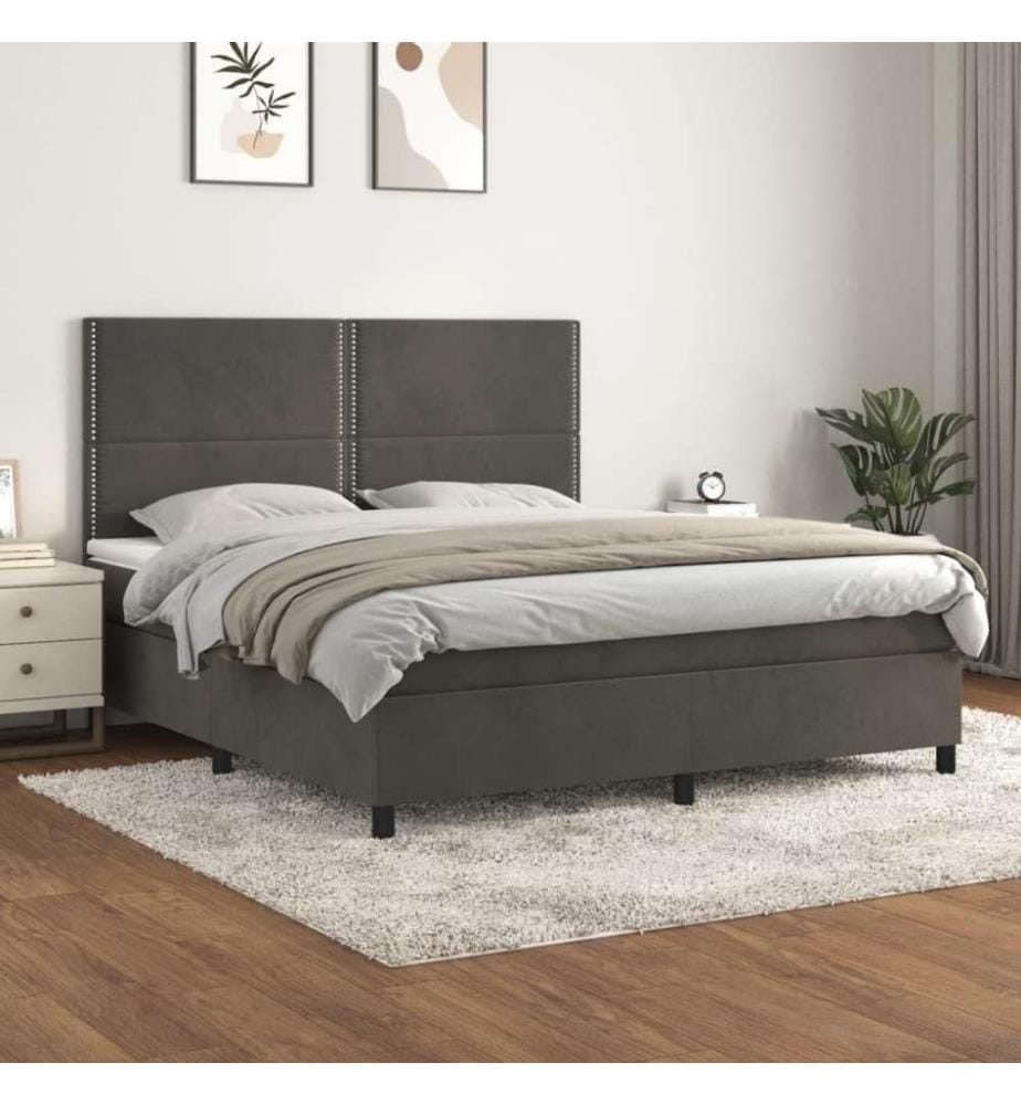 Boxspringbett mit Matratze Dunkelgrau 160x200 cm Samt