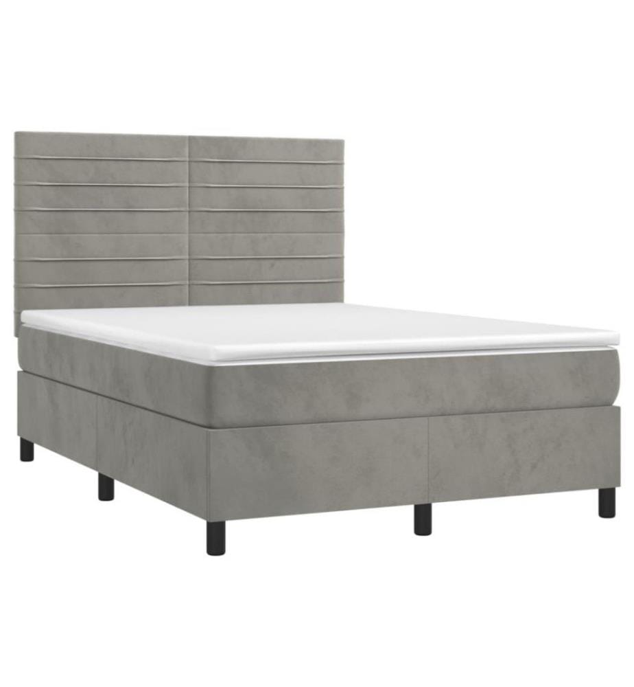 Boxspringbett mit Matratze Hellgrau 140x200 cm Samt