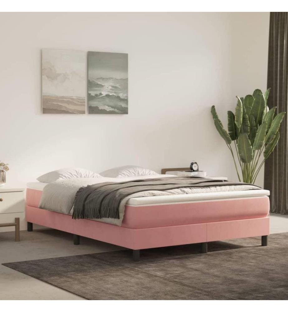 Boxspringbett mit Matratze Rosa 140x200 cm Samt