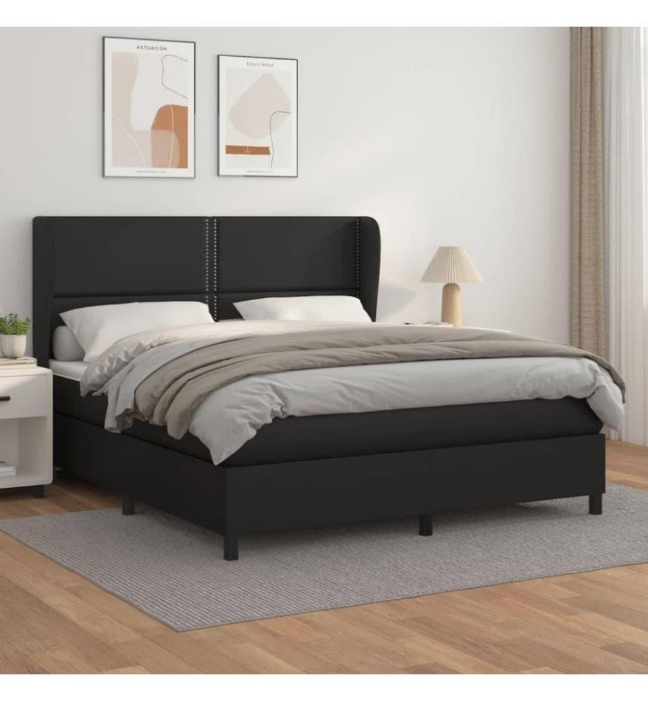 Boxspringbett mit Matratze Schwarz 180x200 cm Kunstleder