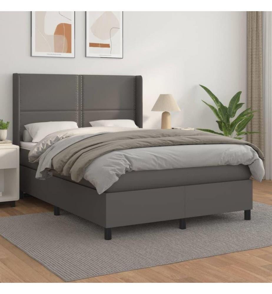 Boxspringbett mit Matratze Grau 140x190 cm Kunstleder