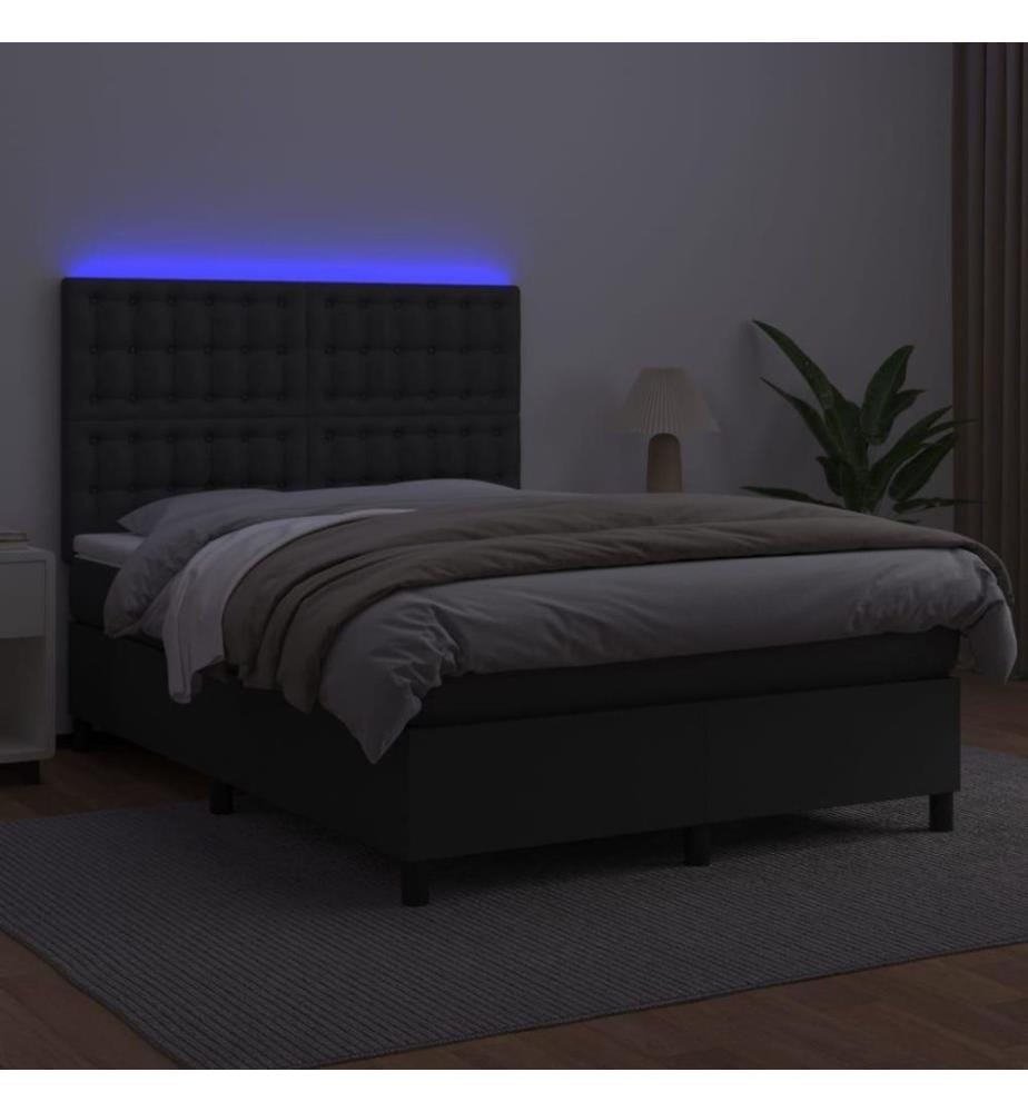 Boxspringbett mit Matratze & LED Schwarz 140x190 cm Kunstleder