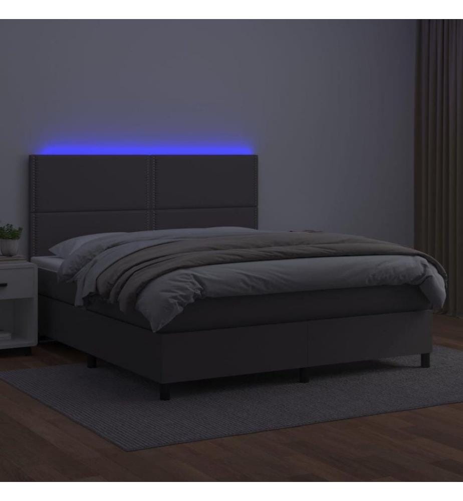 Boxspringbett mit Matratze & LED Grau 140x200 cm Kunstleder