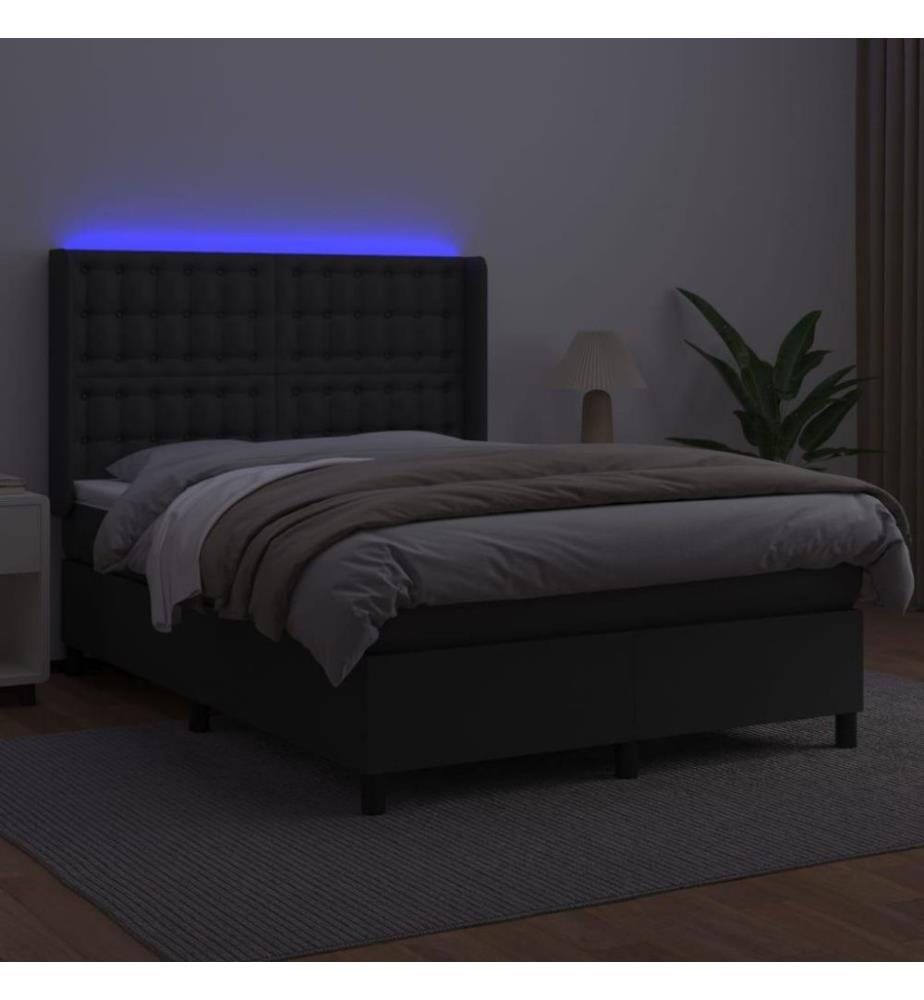 Boxspringbett mit Matratze & LED Schwarz 140x200 cm Kunstleder