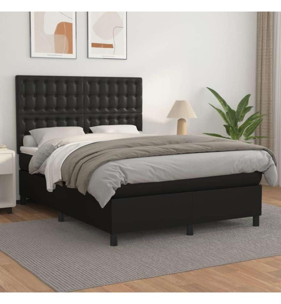 Boxspringbett mit Matratze Schwarz 140x200 cm Kunstleder