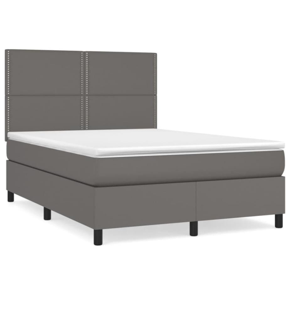 Boxspringbett mit Matratze Grau 140x200 cm Kunstleder