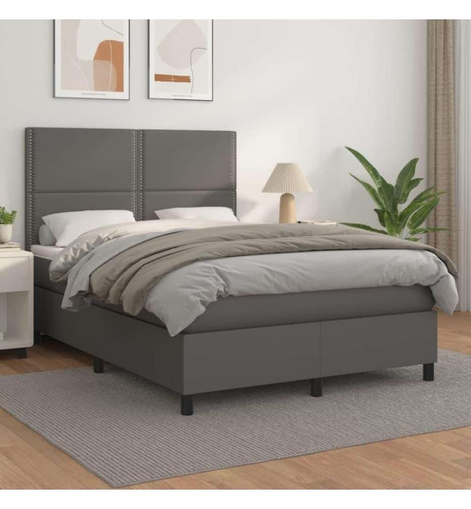 Boxspringbett mit Matratze Grau 140x190 cm Kunstleder