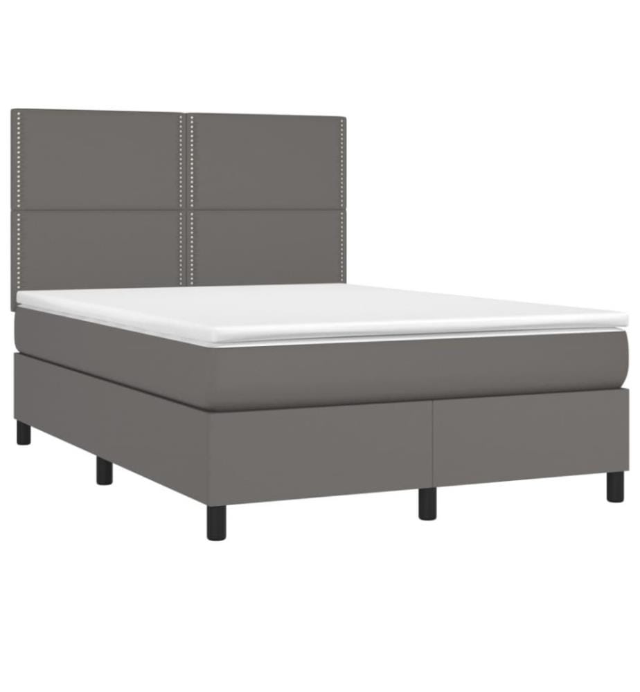 Boxspringbett mit Matratze Grau 140x190 cm Kunstleder
