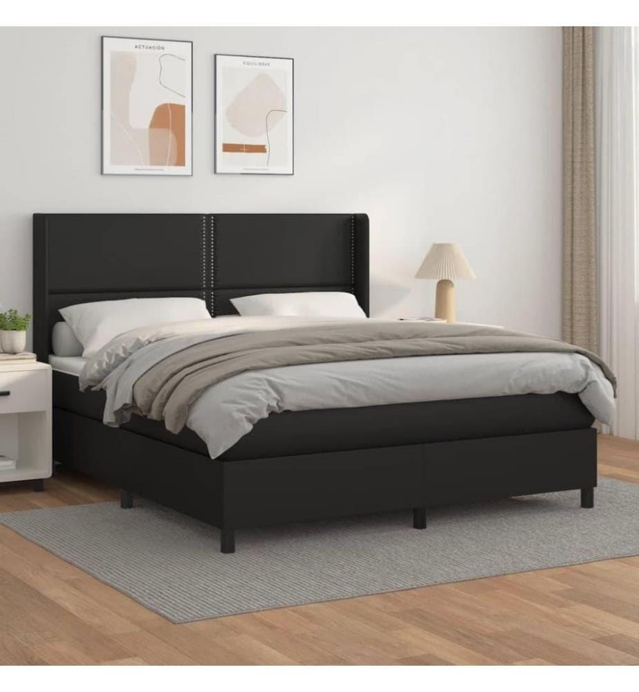 Boxspringbett mit Matratze Schwarz 180x200 cm Kunstleder