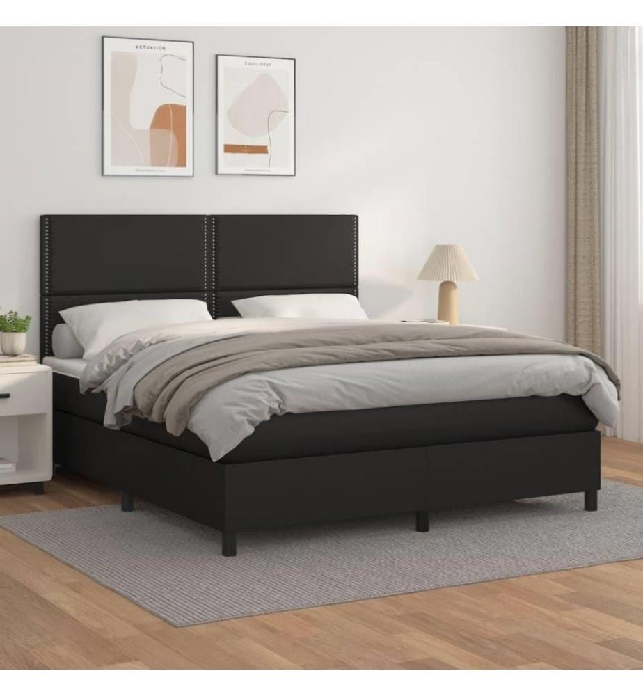 Lit à sommier tapissier avec matelas Noir 180x200 cm Similicuir