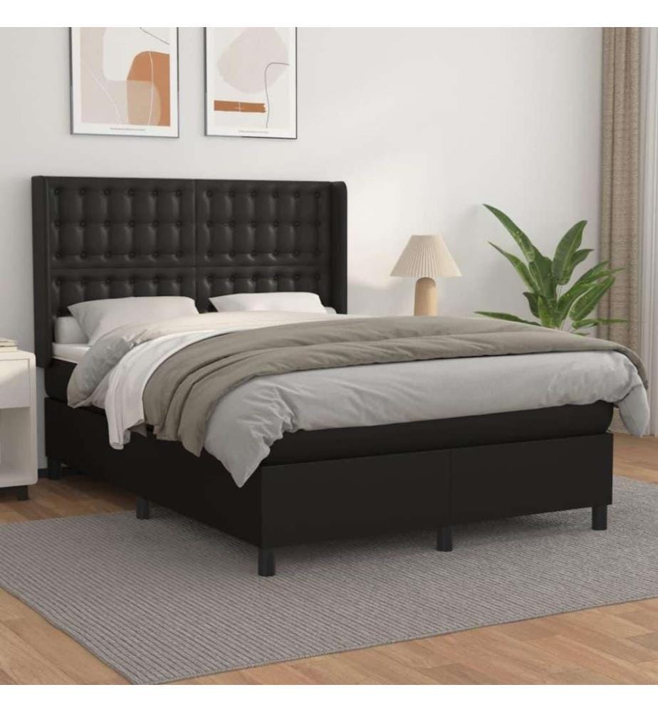 Boxspringbett mit Matratze Schwarz 140x190 cm Kunstleder