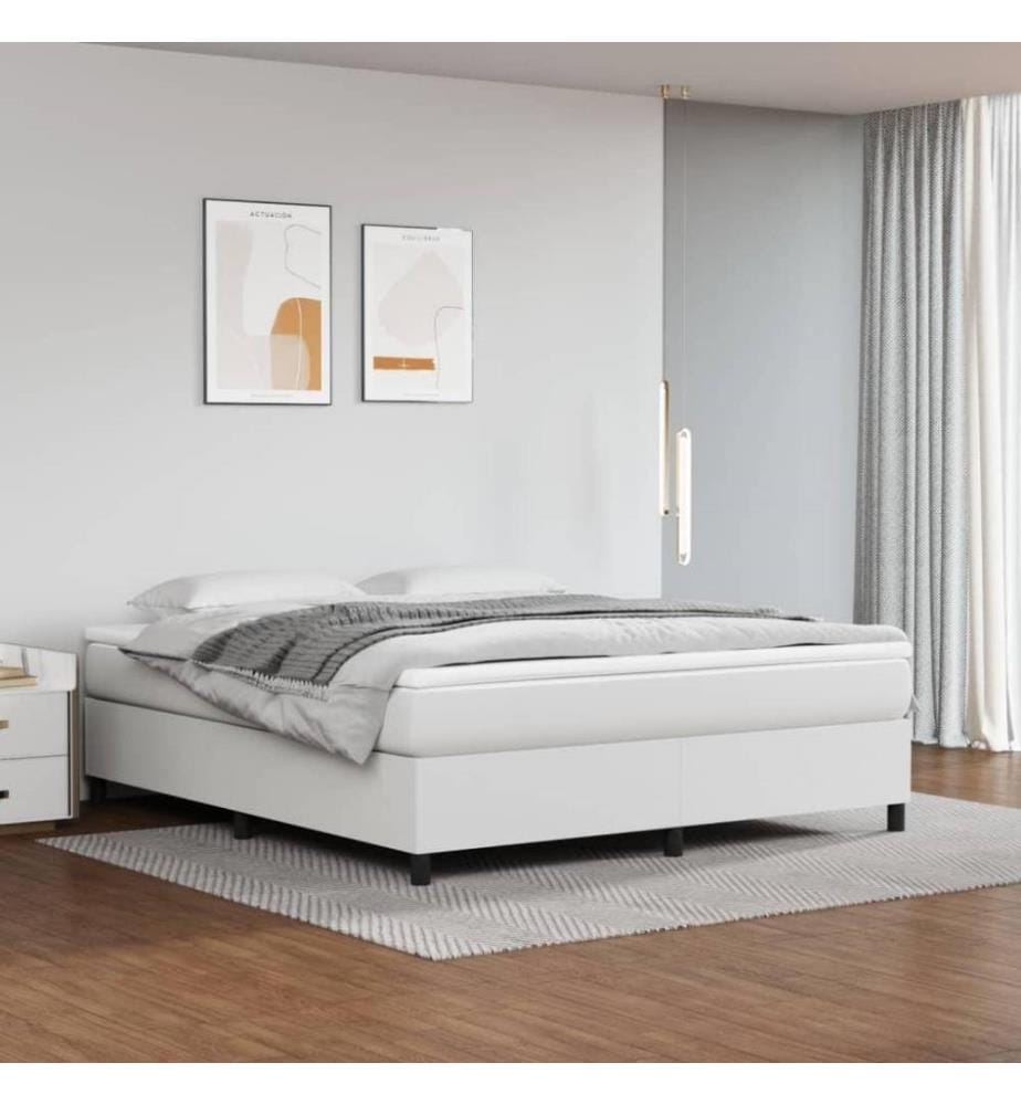 Lit à sommier tapissier avec matelas Blanc 160x200cm Similicuir