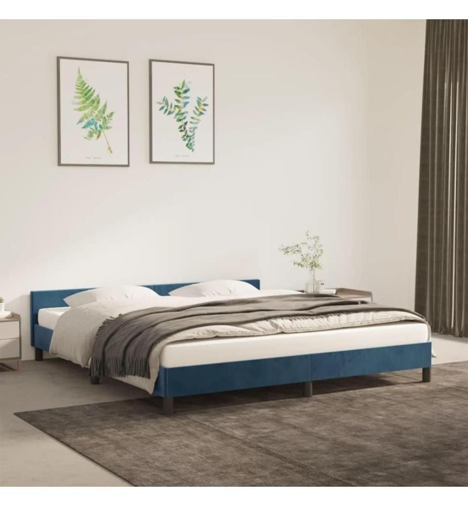 Cadre de lit avec tête de lit Bleu foncé 180x200 cm Velours