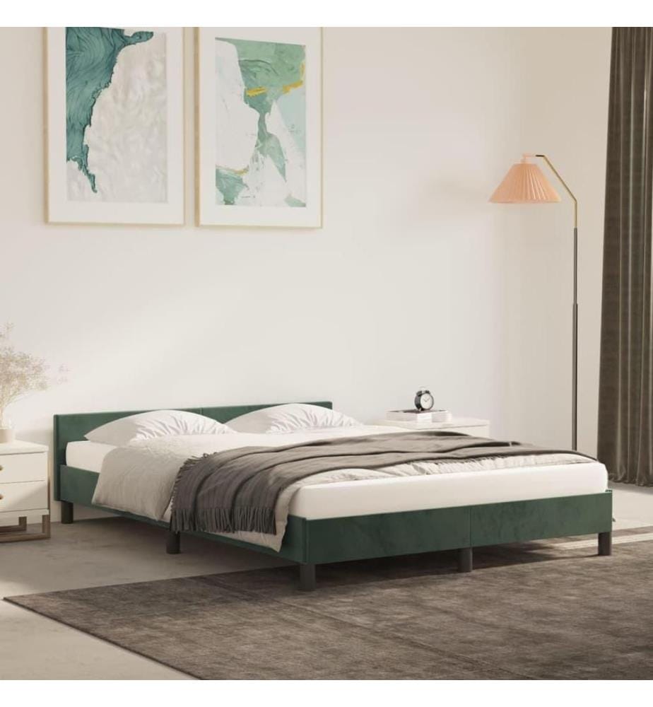 Cadre de lit avec tête de lit Vert foncé 140x190 cm Velours