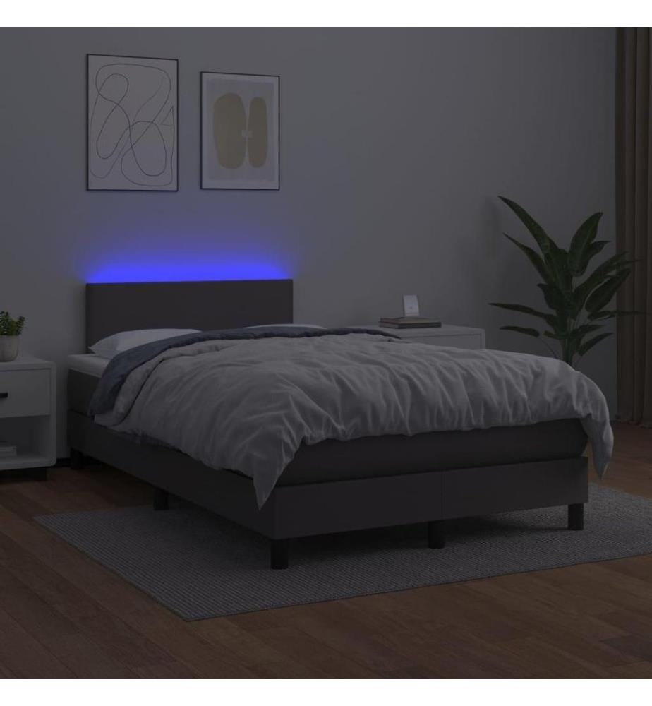 Boxspringbett mit Matratze & LED Grau 120x200 cm Kunstleder