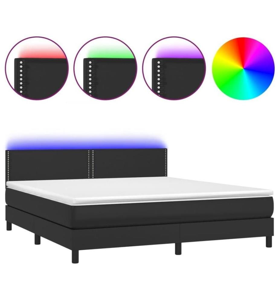 Boxspringbett mit Matratze & LED Schwarz 180x200 cm Kunstleder
