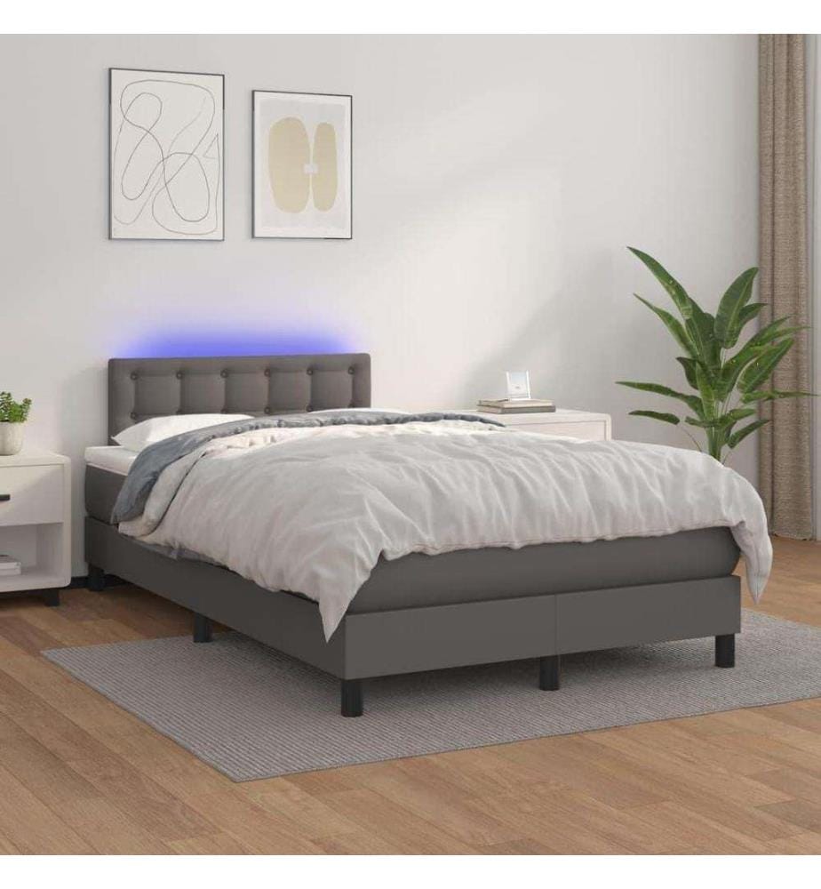Boxspringbett mit Matratze & LED Grau 120x200 cm Kunstleder