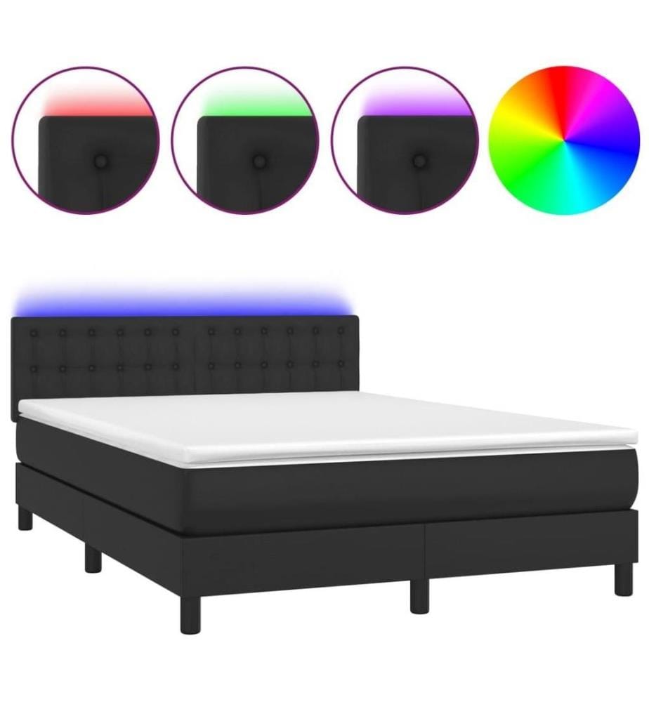 Boxspringbett mit Matratze & LED Schwarz 140x190 cm Kunstleder