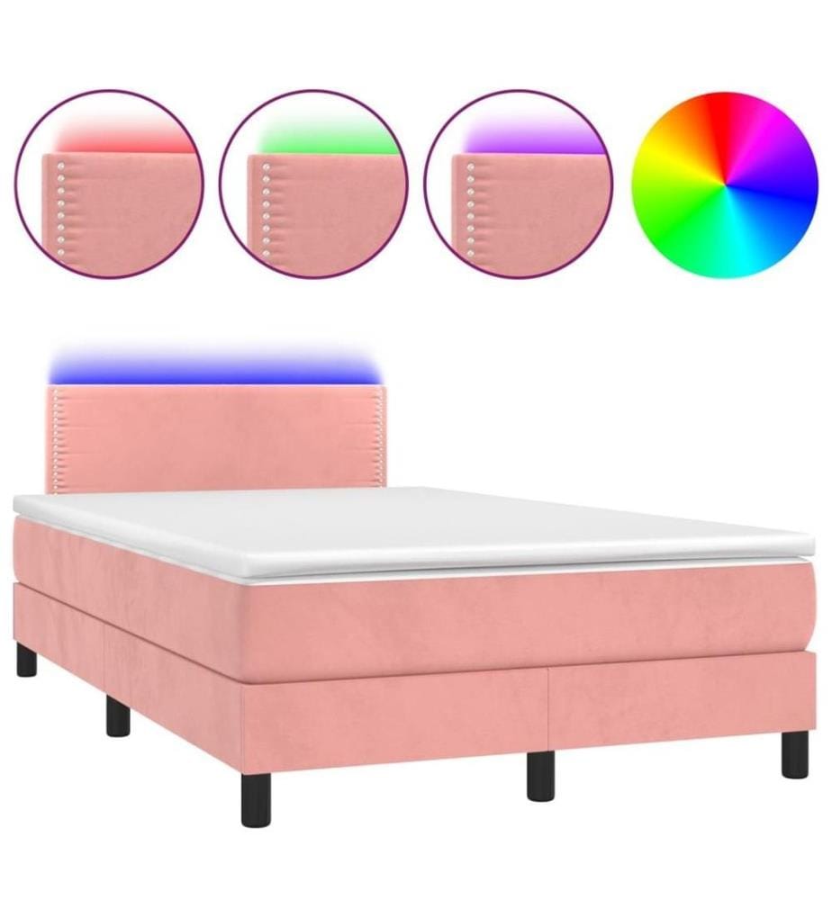 Boxspringbett mit Matratze & LED Rosa 120x200 cm Samt