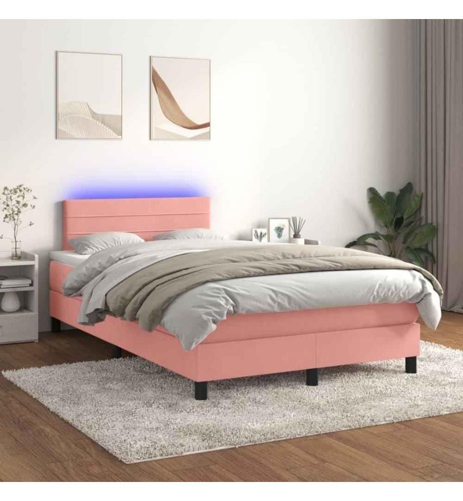 Boxspringbett mit Matratze & LED Rosa 120x200 cm Samt