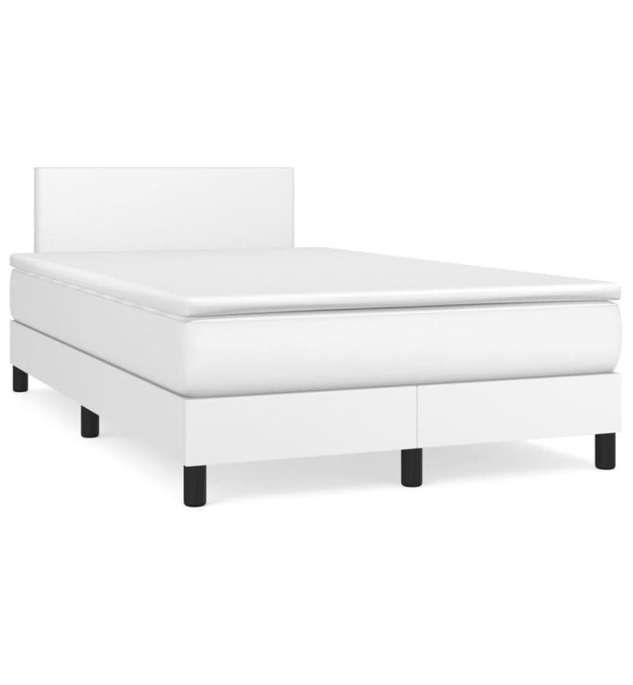Boxspringbett mit Matratze Weiss 120x200 cm Kunstleder