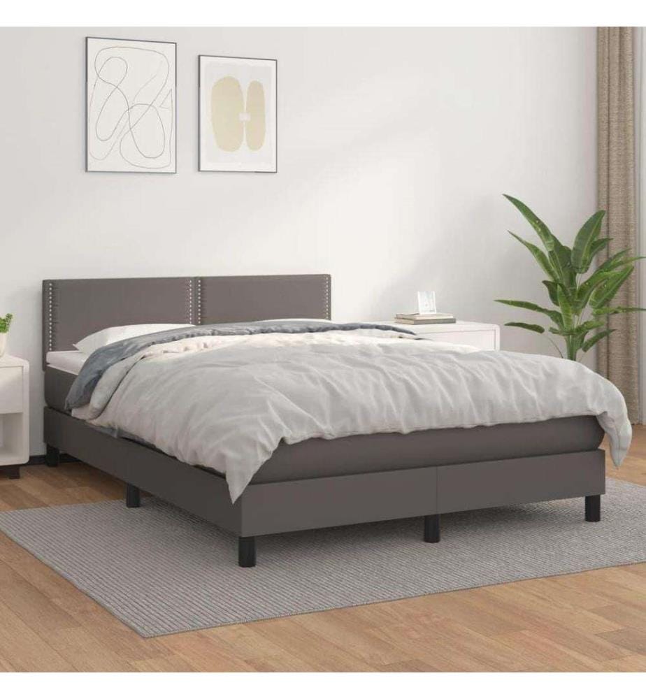 Boxspringbett mit Matratze Grau 140x190 cm Kunstleder