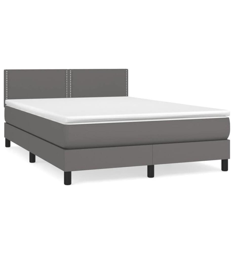 Boxspringbett mit Matratze Grau 140x190 cm Kunstleder