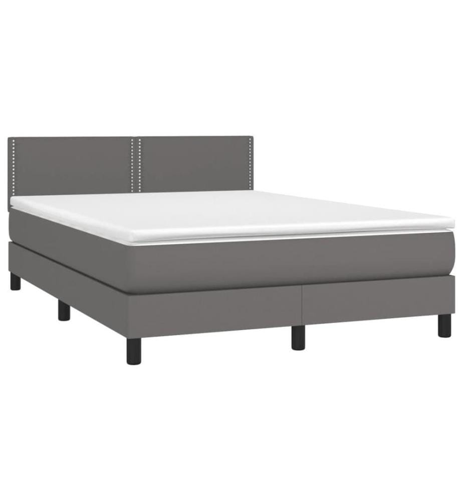 Boxspringbett mit Matratze Grau 140x190 cm Kunstleder